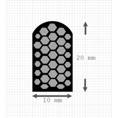 Half round sponge rubber extrusion  | EPDM | black | 10 x 20 mm | roll 50 meters